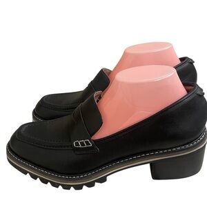Bernardo black leather loafers 90s style womens size 11 m Chunky Y2K Read!!